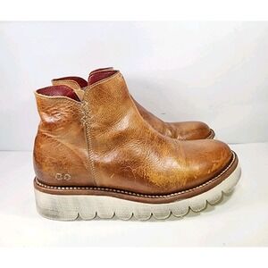 Bed Stu Lydyi Leather Ankle Boots Womens 8 Tan Brown Distressed Side Zip